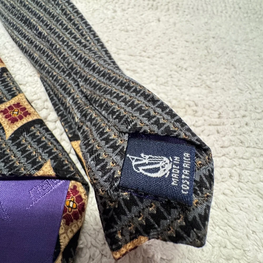 Nautica Tie Gray Gold Geometric Medallion Silk Business Professional Classic